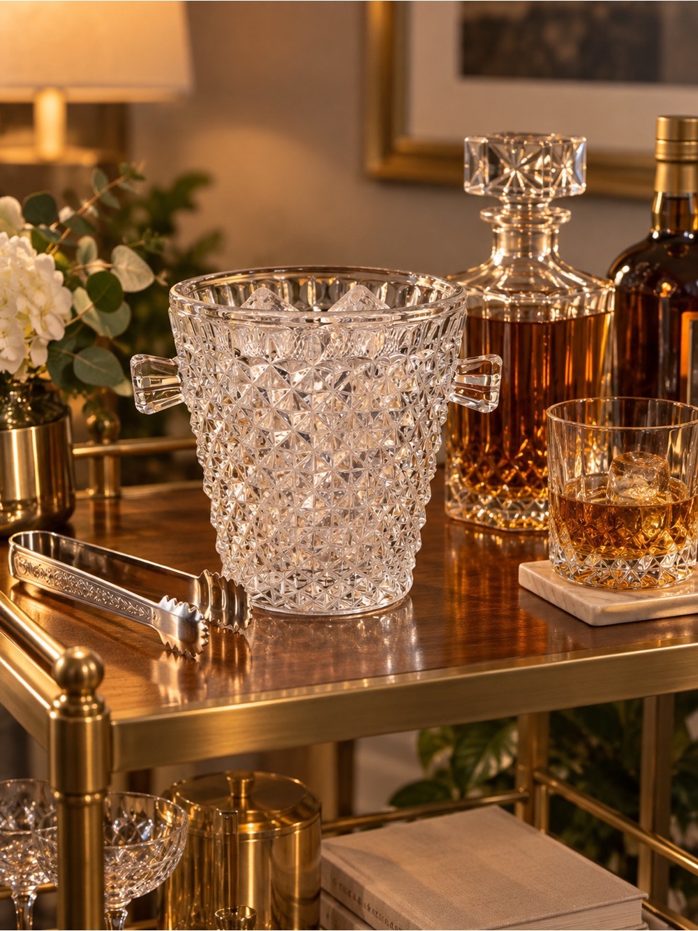 Anchor Hocking Clear Diamond-Pattern Glass Ice Bucket